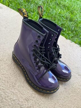 Dr. Martens Glossy Purple 8-Eye Lace-Up Boots